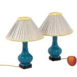 Pol Chambost, Paire de petites lampes en céramique et bronze doré, XXème siècle – Image 3
