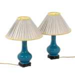 Pol Chambost, Paire de petites lampes en céramique et bronze doré, XXème siècle