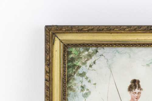 Plaque en porcelaine peinte figurant une pêcheuse, XIXe siècle – Image 3