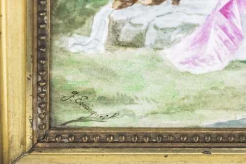 Plaque en porcelaine peinte figurant une pêcheuse, XIXe siècle – Image 6