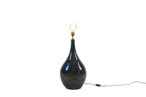 Lampe en grès émaillé vert et bleu, années 1970