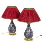 Paire de lampes en faïence de Delft et bronze doré, circa 1880