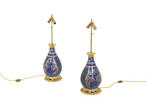 Paire de lampes en faïence de Delft et bronze doré, circa 1880 – Image 6