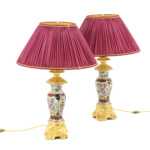 Paire de lampes en porcelaine Valentine et bronze doré, circa 1880