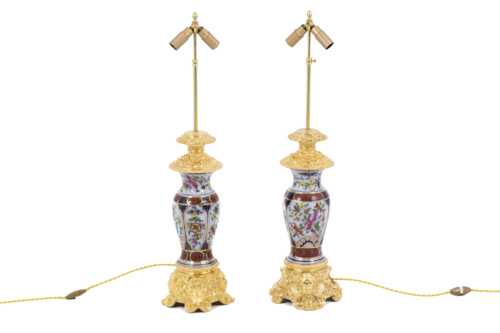 Paire de lampes en porcelaine Valentine et bronze doré, circa 1880 – Image 2