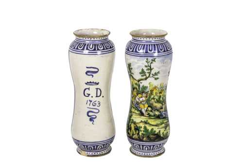 Paire de grands vases en faïence polychrome, XIXe siècle – Image 5