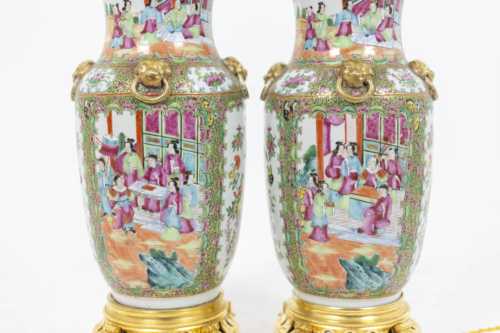 Paire de lampes en porcelaine de Canton, circa 1880 – Image 4