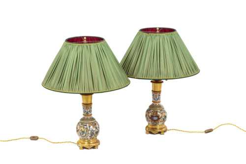Paire de lampes en porcelaine de Gien, XIXème siècle