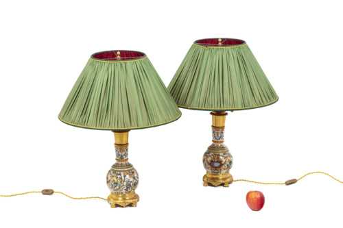 Paire de lampes en porcelaine de Gien, XIXème siècle – Image 3