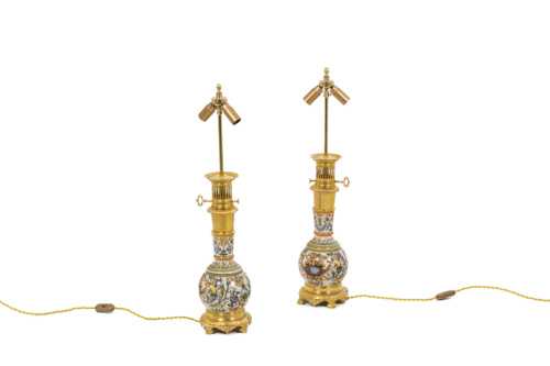 Paire de lampes en porcelaine de Gien, XIXème siècle – Image 2