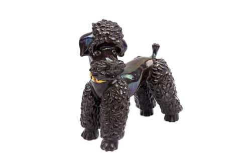 Sculpture caniche en faïence marron irisée, vers 1940 – Image 6