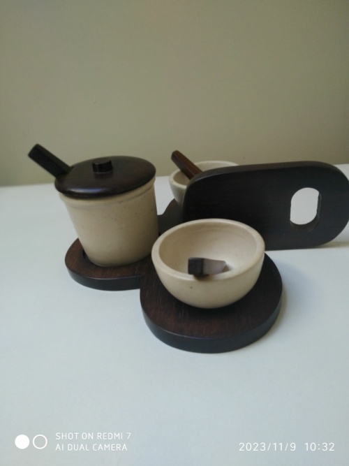 Kéramos Sèvres , René Hénon , set de table palissandre et céramique, art déco – Image 7