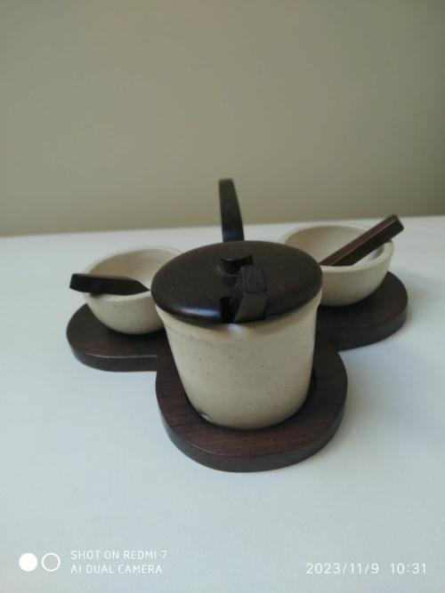Kéramos Sèvres , René Hénon , set de table palissandre et céramique, art déco – Image 12