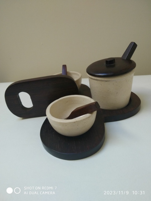 Kéramos Sèvres , René Hénon , set de table palissandre et céramique, art déco – Image 13