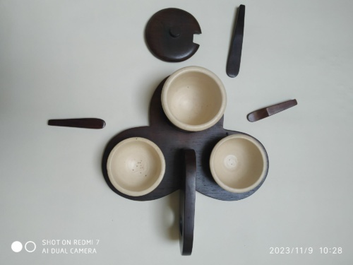 Kéramos Sèvres , René Hénon , set de table palissandre et céramique, art déco – Image 2