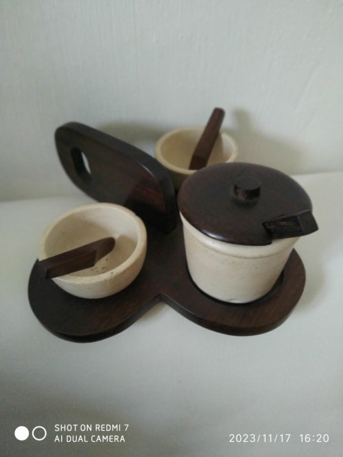Kéramos Sèvres , René Hénon , set de table palissandre et céramique, art déco
