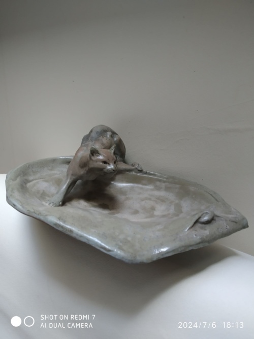 Charles Virion, pour Montigny-sur-Loing, chat guettant la souris